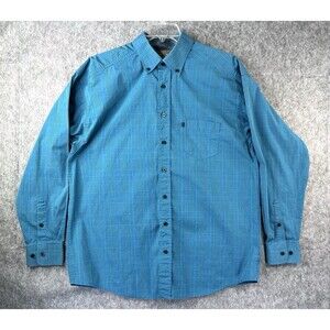 Panhandle Blue Button Down Shirt Long Sleeve Western Sz L Tuf Cooper Performance
